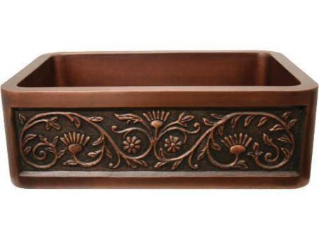 Whitehaus WH3020COFCSF 30  Copper Single Bowl Farmhouse Sink w  Sun Flower Design For Cheap