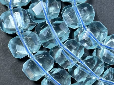 Natural Aquamarine Gemstone Bead Faceted 22x16mm Rectangle Shape Bead, Beautiful Natural Clear Aqua Blue Color Aquamarine Beads 15.5  Strand Hot on Sale