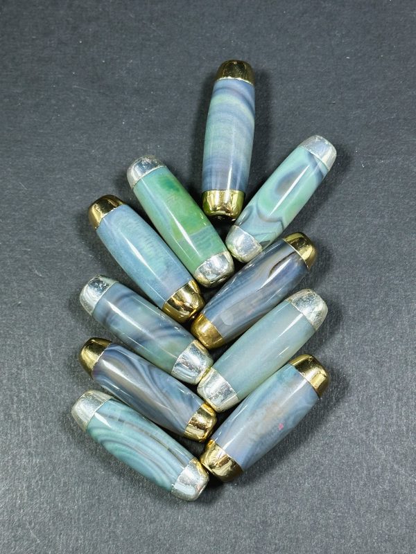 Natural Dragon Skin Agate Gemstone 40x14mm Barrel Shape Bead, Gorgeous Clear Green-Blue Color Stone Beads, Filled Edges, Loose Focal Beads Online Hot Sale