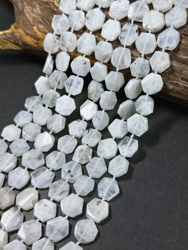 Natural White Moonstone Gemstone Bead 14mm Hexagon Shape Bead, Beautiful Natural White Blue Flash Moonstone Beads Great Quality 15.5  Strand Cheap