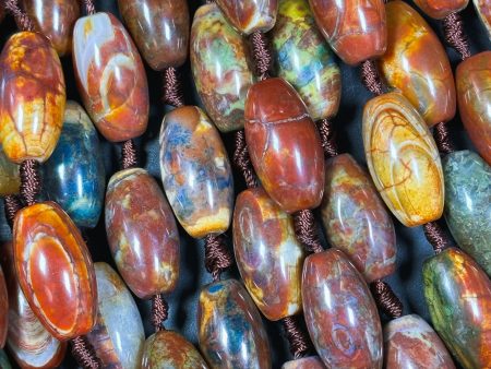 NATURAL Tibetan Agate Gemstone Bead 24x13mm Barrel Shape, Gorgeous Multicolor Orange Brown Color Tibetan Gemstone Bead Excellent Quality Fashion