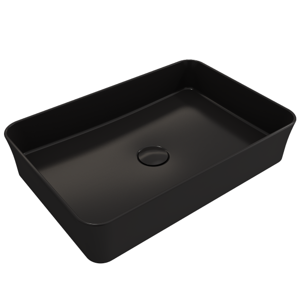 BOCCHI Sottile 21  Matte Black Rectangle Fireclay Vessel Bathroom Sink with Drain Cover For Cheap