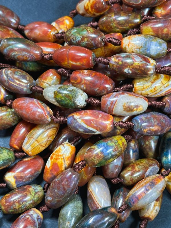 NATURAL Tibetan Agate Gemstone Bead 24x13mm Barrel Shape, Gorgeous Multicolor Orange Brown Color Tibetan Gemstone Bead Excellent Quality Fashion