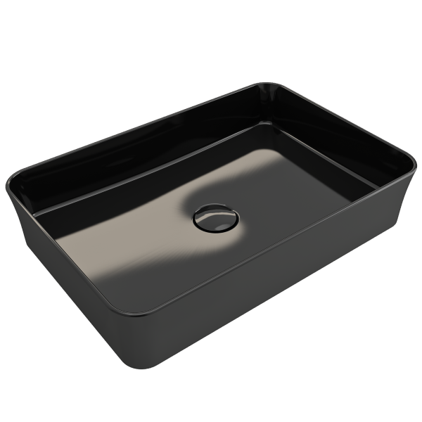 BOCCHI Sottile 21  Black Rectangle Fireclay Vessel Bathroom Sink with Drain Cover For Discount