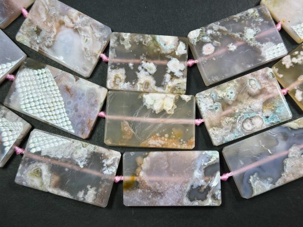 Natural Cherry Blossom Flower Agate Gemstone Bead Rectangle Shape Beads, Gorgeous Natural Light Pink Beige Color Flower Agate Beads 15.5  Fashion