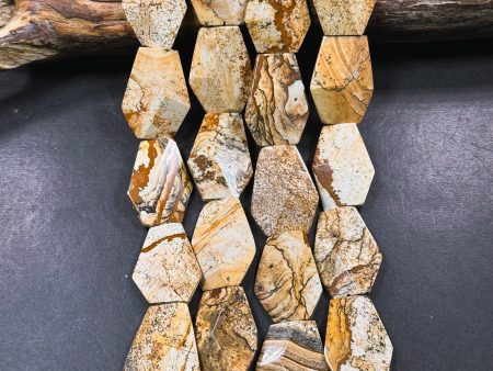 Natural Picture Jasper Gemstone Bead 28x19mm Coffin Shape Bead, Beautiful Natural Brown Beige Color Picture Jasper Bead, Full Strand 15.5  on Sale