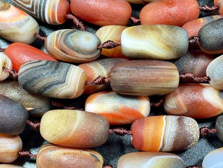 Natural Matte Botswana Agate Gemstone Bead 13x25mm Barrel Shape, Gorgeous Brown Orange Color Botswana Gemstone Beads Supply