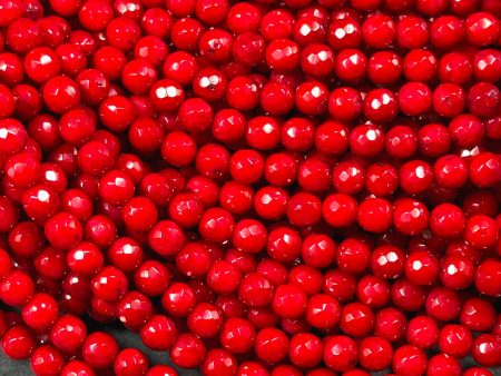 Natural Red Coral Gemstone Bead Faceted 3mm 5mm Round Beads, Beautiful Natural Red Color Bamboo Coral Gemstone Beads, Great Quality 15.5  Online Sale