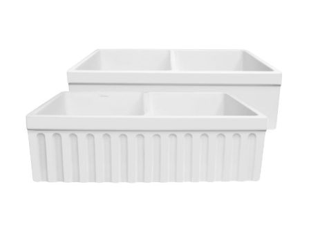 Whitehaus WHQDB332 33  White Double Bowl Reversible Fireclay Farmhouse Sink Online