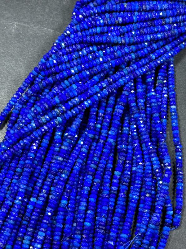 AAA Natural Lapis Lazuli Gemstone Bead Faceted 2x4mm Rondelle Shape Bead, Gorgeous Natural Royal Blue Color Lapis Beads, Full Strand 15.5  Online now