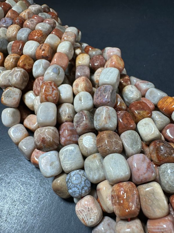 AAA Natural Fossilized Coral Agate Gemstone Beads 11x9mm Cube Shape, Brown Gray Beads, Great Quality Beads, Full length 15.5 inches Online Hot Sale