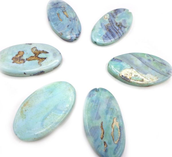 NATURAL Sky Blue Dragon Skin Agate Gemstone Bead 28x17mm Oval Shape LOOSE Dragon Skin Agate Beads Hot on Sale