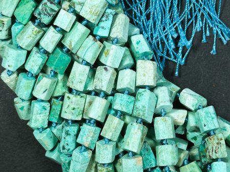 Natural Matte Chrysocolla Gemstone Bead Faceted 11x8mm Tube Shape Bead, Beautiful Natural Matte Seafoam Green Blue Chrysocolla Beads 15.5  Online Hot Sale