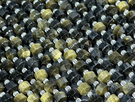 NATURAL Obsidian Gemstone Bead Faceted 8mm Diamond Cut Bead, Beautiful Black Green Color Obsidian Gemstone Bead Full Strand 15.5  Fashion