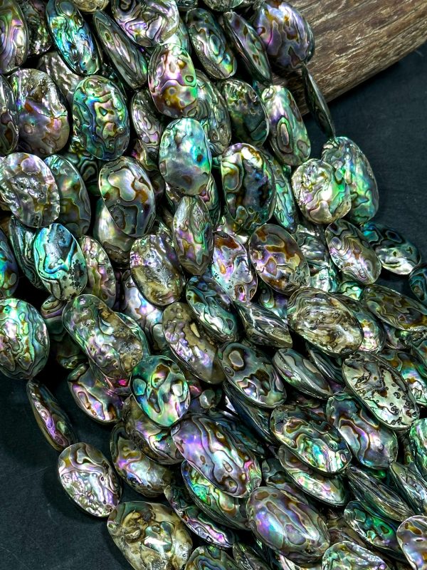 AAA Natural Abalone Shell Bead 26x20mm Oval Shape, Gorgeous Natural Rainbow Peacock Color Abalone Shell Excellent Quality Full Strand 15.5  Online now