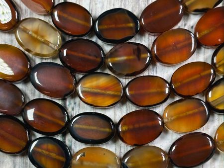 Natural Orange Agate Gemstone Bead 14x10mm Oval Shape, Beautiful Dark Orange Black Color Smooth Agate Gemstone Beads Full Strand 15.5  Online now