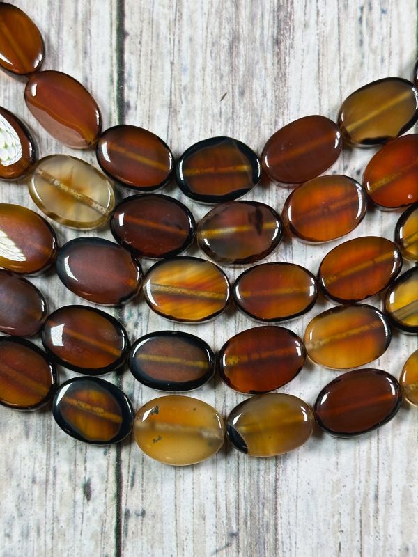 Natural Orange Agate Gemstone Bead 14x10mm Oval Shape, Beautiful Dark Orange Black Color Smooth Agate Gemstone Beads Full Strand 15.5  Online now