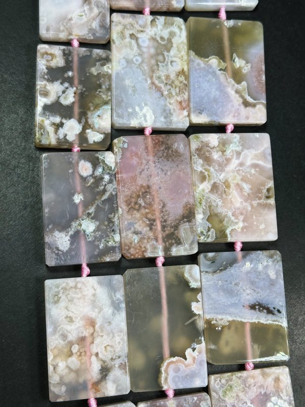 Natural Cherry Blossom Flower Agate Gemstone Bead Rectangle Shape Beads, Gorgeous Natural Light Pink Beige Color Flower Agate Beads 15.5  Fashion