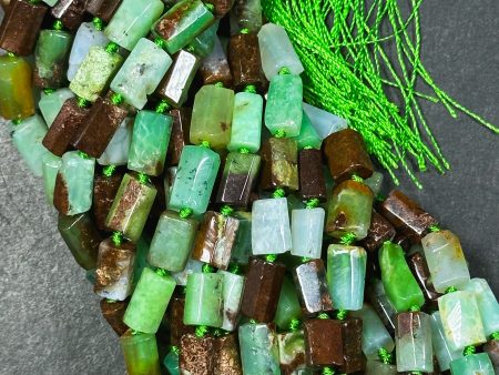 Natural Chrysoprase Gemstone Bead Faceted 12x8mm Tube Shape Bead, Beautiful Natural Green Brown Color Chrysoprase Beads, Full Strand 15.5  Online now