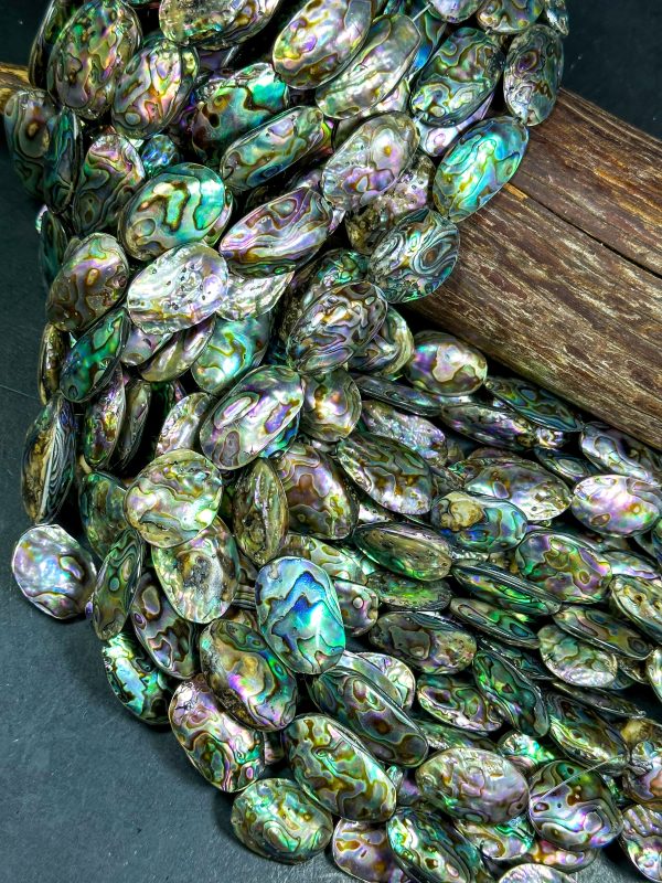 AAA Natural Abalone Shell Bead 26x20mm Oval Shape, Gorgeous Natural Rainbow Peacock Color Abalone Shell Excellent Quality Full Strand 15.5  Online now