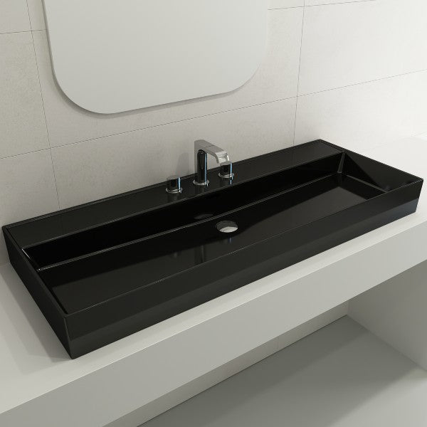 BOCCHI Milano 47  Black 3-Hole Wall-Mounted Bathroom Sink Fireclay with Overflow For Sale