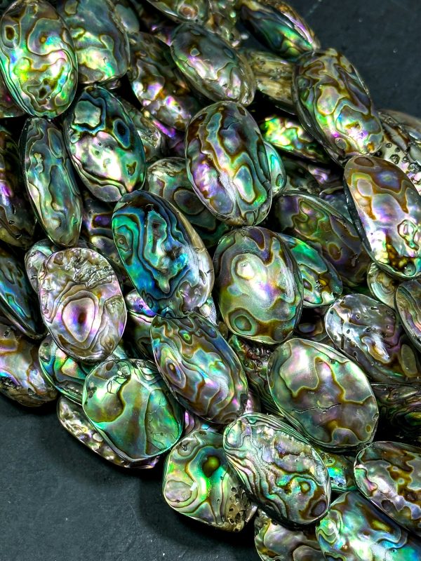 AAA Natural Abalone Shell Bead 26x20mm Oval Shape, Gorgeous Natural Rainbow Peacock Color Abalone Shell Excellent Quality Full Strand 15.5  Online now