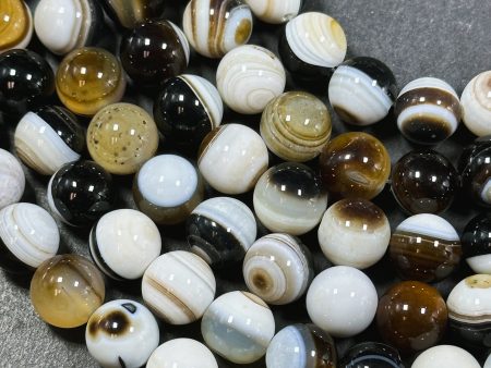 Natural Agate Gemstone Bead 12mm Round Beads, Beautiful Natural Multicolor White Brown Black Color Swirly Agate Gemstone Beads 15.5  Strand Fashion