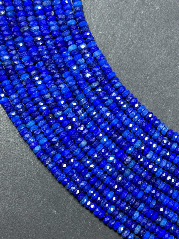 AAA Natural Lapis Lazuli Gemstone Bead Faceted 2x4mm Rondelle Shape Bead, Gorgeous Natural Royal Blue Color Lapis Beads, Full Strand 15.5  Online now