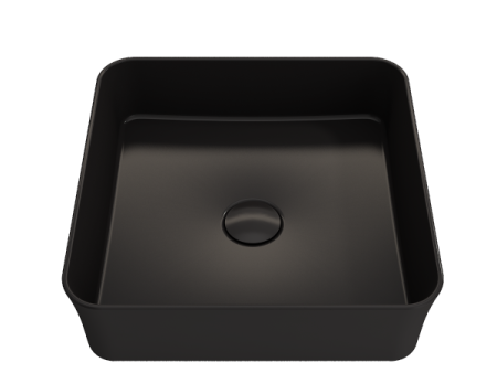 BOCCHI Sottile 15  Matte Black Square Vessel Fireclay Bathroom Sink with Drain Cover For Sale