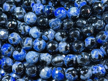 Mystic Natural Tibetan Agate Gemstone Bead Faceted 8mm 10mm Round Beads, Beautiful Mystic Blue Black Agate Stone Beads, Full Strand 15.5  Supply