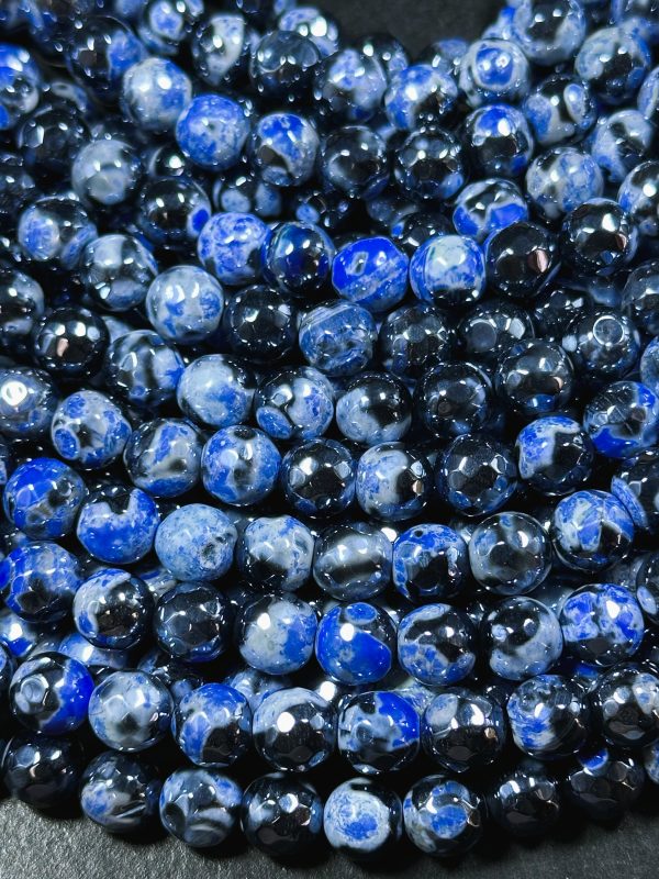 Mystic Natural Tibetan Agate Gemstone Bead Faceted 8mm 10mm Round Beads, Beautiful Mystic Blue Black Agate Stone Beads, Full Strand 15.5  Supply