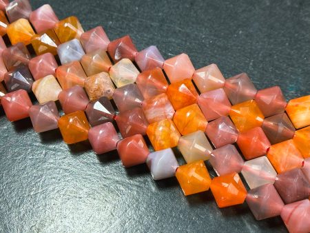 Natural Botswana Agate Gemstone Bead Faceted 8mm Bicone Diamond Shape Bead, Beautiful Natural Multicolor Orange Agate Bead Full Strand 15.5  For Discount