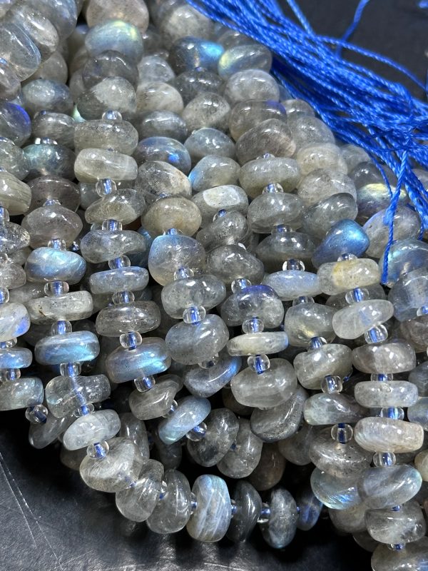 NATURAL Blue Flash Labradorite Gemstone Bead 8-9mm Freeform Rondelle Shape, Beautiful Natural Gray Color Full Strand 15.5  Hot on Sale