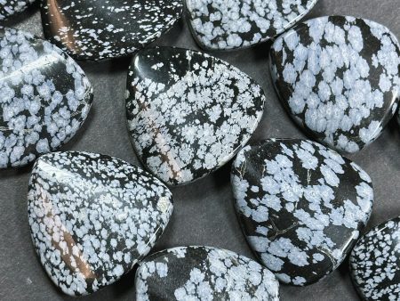 Natural Snowflake Obsidian Gemstone Bead 35mm Curved Triangle Shape, Natural Black Gray Color Snowflake Obsidian Beads, Full Strand 15.5  on Sale