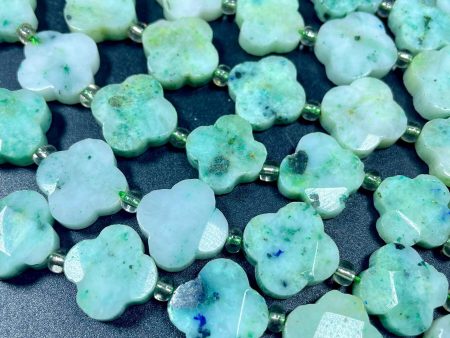 Natural Chrysocolla Gemstone Bead Faceted 16mm Clover Flower Shape, Gorgeous Natural Green Color Chrysocolla Gemstone Bead on Sale