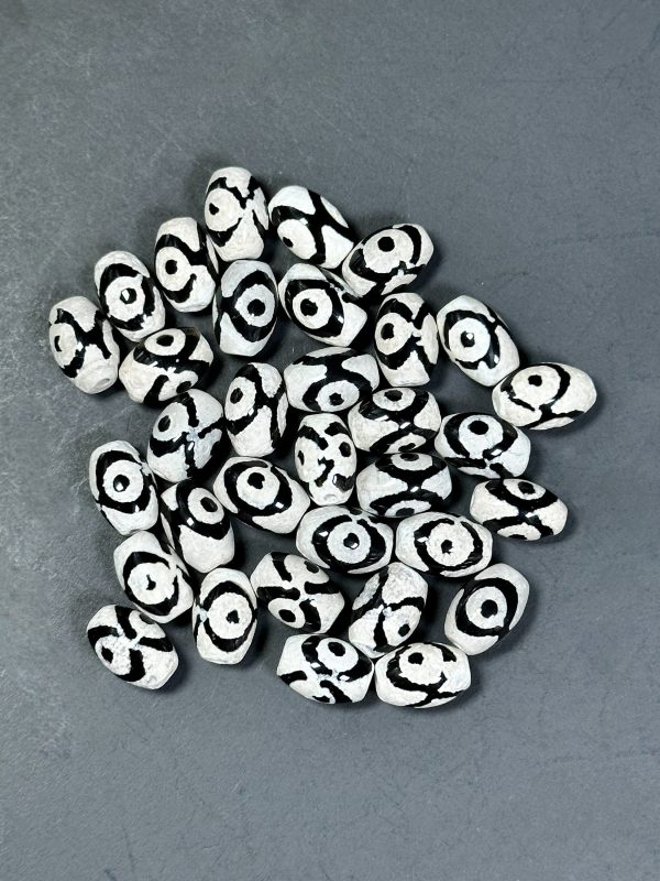 NATURAL Hand Painted Tibetan Agate Gemstone Bead 11x8mm Tube Shape Beads, Beautiful Hand Painted Black and White Color Tibetan Loose Beads Hot on Sale