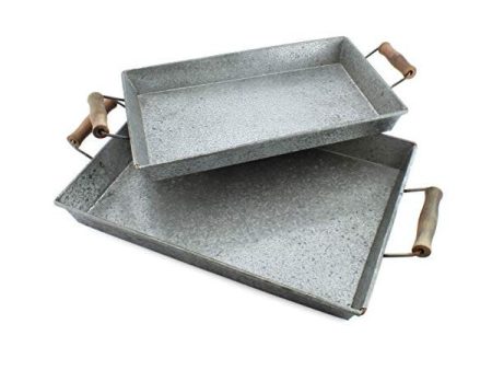 AuldHome 15  Silver Gray Galvanized Farmhouse Trays (Set of 2, Small & Medium) Discount