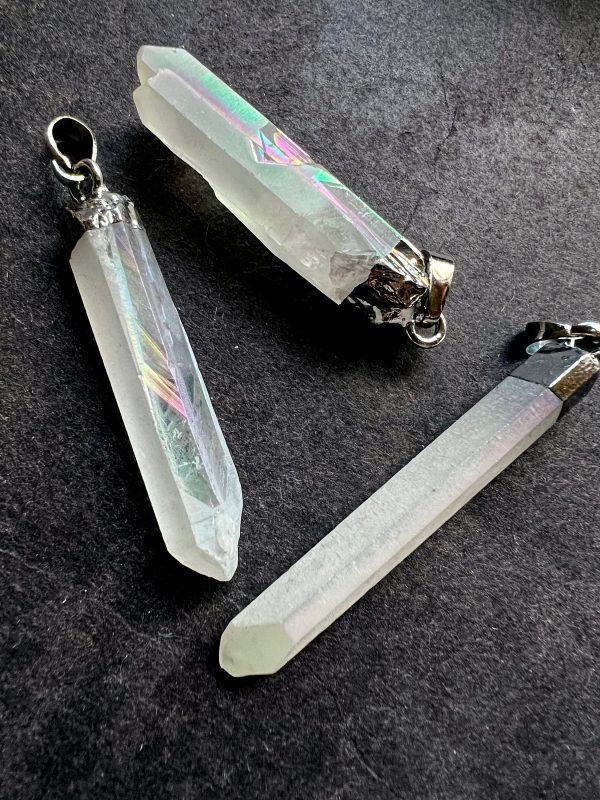 Natural Mystic Quartz Pendant, 10x48mm, Stick Shape Pendant, Beautiful White Color Mystic Quartz Pendant Cheap