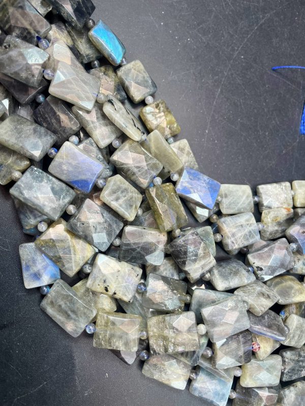 AAA Mystic Natural Labradorite Gemstone Bead Faceted 10x14mm, 12x18mm, 15x20mm Rectangle Shape, Gorgeous Natural Gray Blue Labradorite Gemstone Bead Cheap