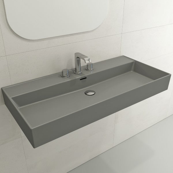 BOCCHI Milano 39  Matte Gray 3-Hole Fireclay  Wall-Mounted Bathroom Sink with Overflow Online