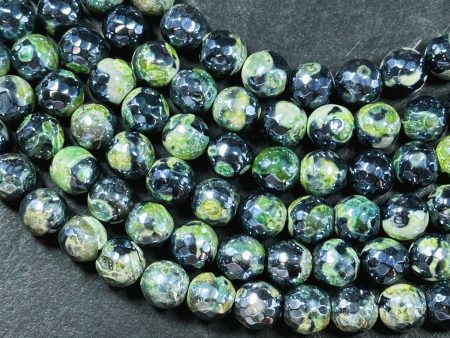 Mystic Natural Tibetan Agate Gemstone Bead Faceted 8mm 10mm Round Beads, Beautiful Mystic Green Black Agate Stone Beads, Full Strand 15.5  Online Hot Sale