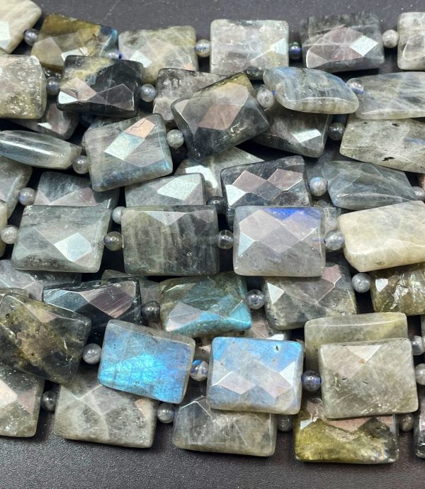 AAA Mystic Natural Labradorite Gemstone Bead Faceted 10x14mm, 12x18mm, 15x20mm Rectangle Shape, Gorgeous Natural Gray Blue Labradorite Gemstone Bead Cheap