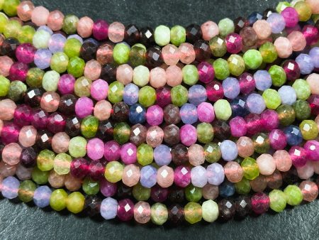 Natural Tourmaline Quartz Gemstone Bead Faceted 6x4mm Rondelle Shape, Beautiful Multicolor Tourmaline Quartz Bead Great Quality 15.5  Strand Online