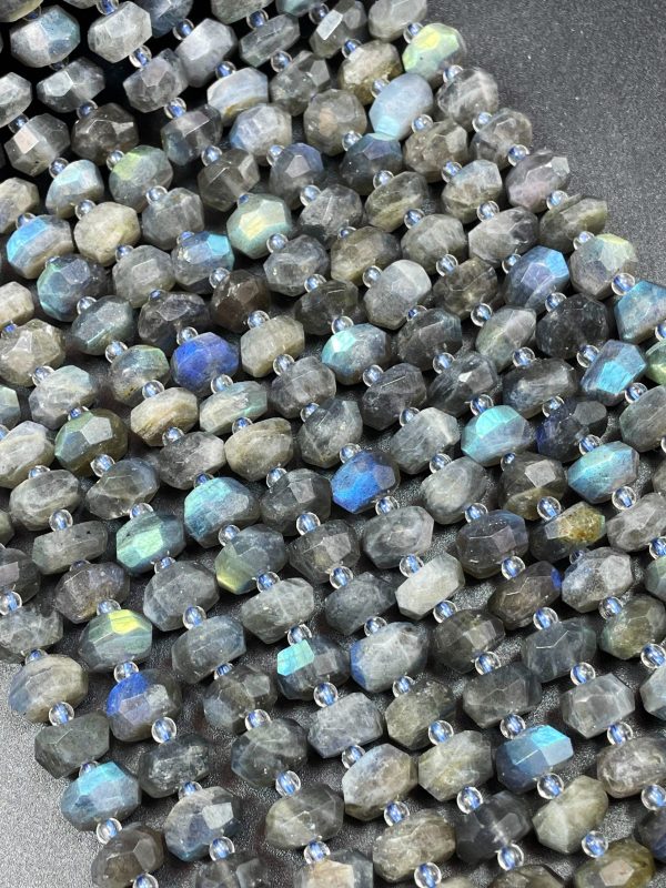 Natural Rainbow Labradorite Gemstone Bead Faceted 5x10mm Rondelle Shape, Natural Gray Color Labradorite Gemstone Bead Sale