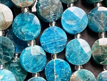 AAA Natural Apatite Gemstone Bead Faceted 10mm Coin Shape Bead, Natural Blue Color Apatite Stone Bead, Full Strand 15.5  Fashion