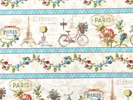 32.5  EOB Paris Forever Repeating Border Stripe Fabric Neutral by Lisa Audit for Wilmington Supply