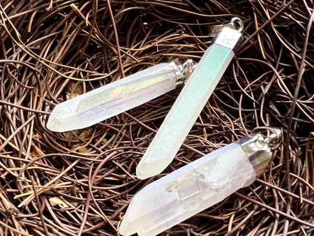 Natural Mystic Quartz Pendant, 10x48mm, Stick Shape Pendant, Beautiful White Color Mystic Quartz Pendant Cheap