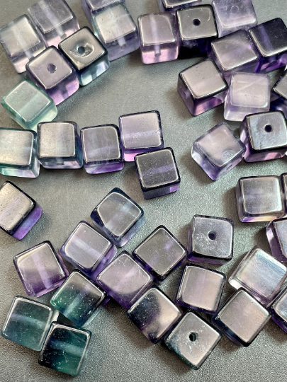 AAA Natural Fluorite Gemstone Bead 8mm Cube Shape, Gorgeous Natural Green Purple Fluorite LOOSE BEADS Online Hot Sale