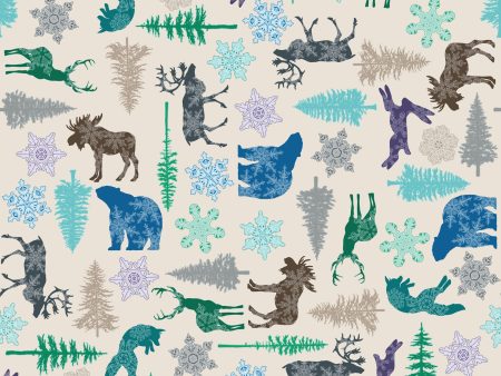 Arctic Party Cotton Fabric Neutral CLTY3617-11 Scandinavian Winter by McKay Manor Musers for Clothworks Fashion