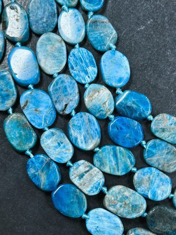 AAA Natural Apatite Gemstone Bead 16x11mm Oval Tablet Shape Bead, Beautiful Natural Blue Color Apatite Beads Excellent Quality 15.5  Strand Supply